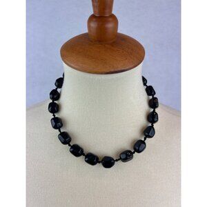 Black Beaded Choker Necklace Adjustable Ribbon Bow Tie